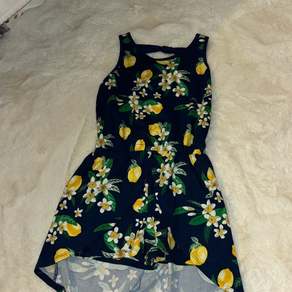 girls poof open front shorts dress with lemons and flowers - Picture 1 of 7